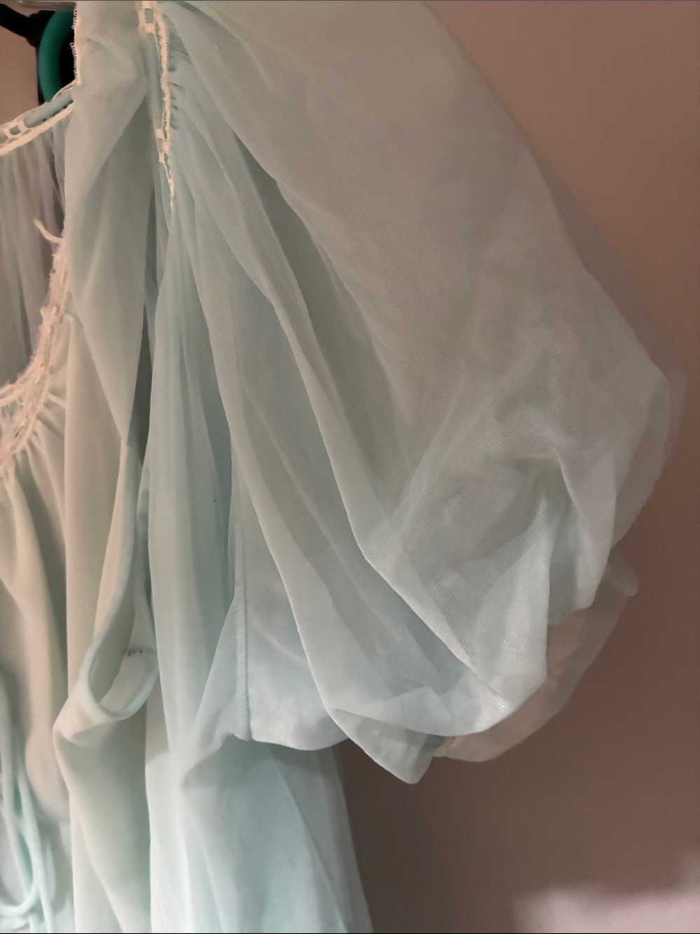 Miss Elaine Sheer Aqua Puff-Sleeve Peignoir - Picture 6 of 15